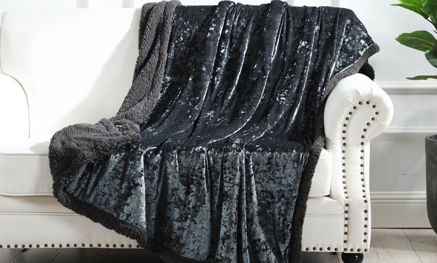 Image 8: Crushed Velvet Sherpa Throw