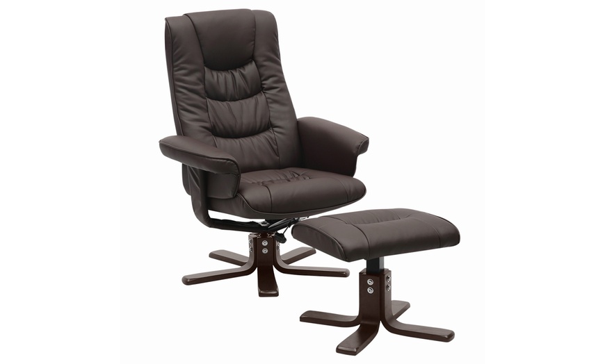 Image 2: PU Leather Swivel Office Armchair with Footstool