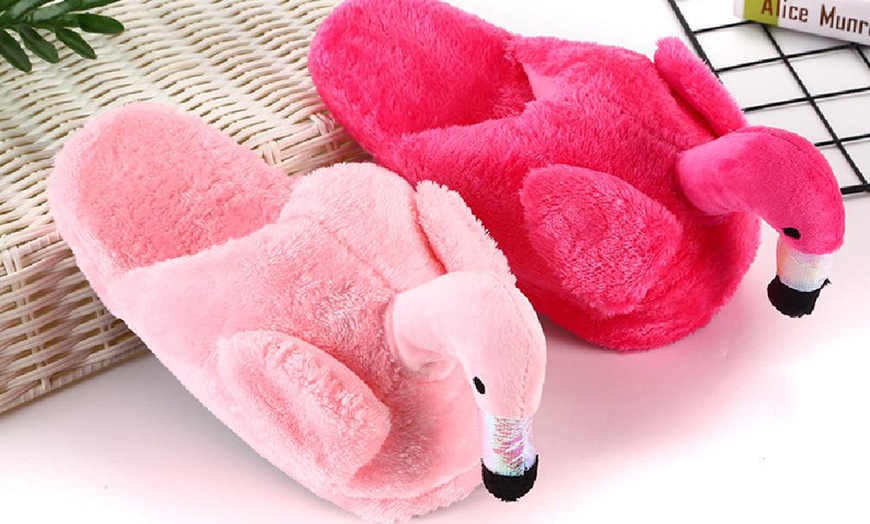 Image 2: Flamingo Plush Slippers