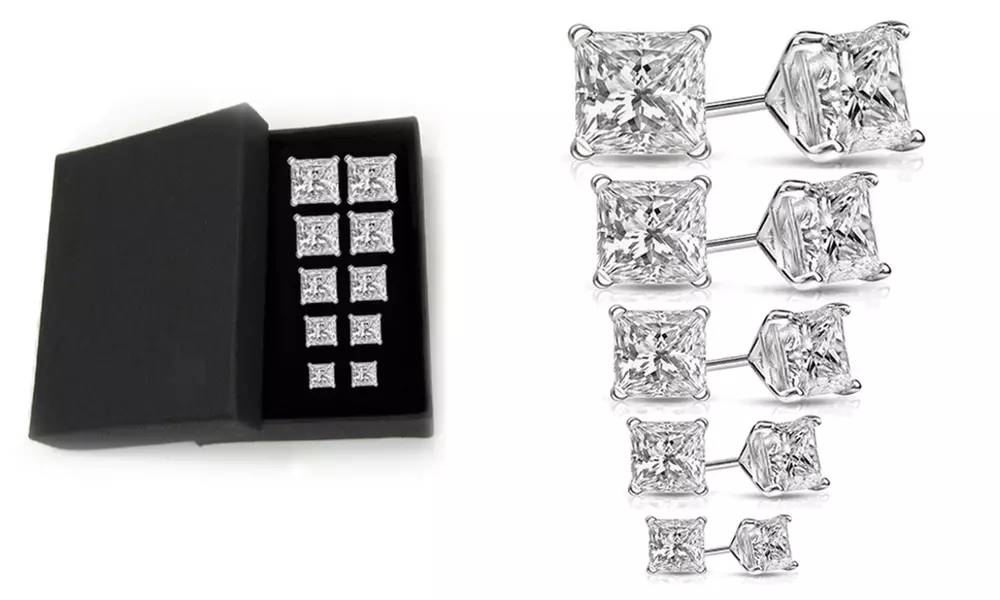 9.00 CTTW Princess Cut Sterling Silver Studs Made with Swarovski Crystals by Mina Bloom (5 Pairs)
 - Primary Image