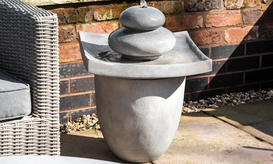 Image 1: Outdoor Zen stones 2-Tier Fountain with LED Light