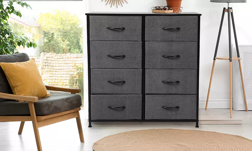 Fabric Chest of Drawers Collection - Rustic Wood & Grey Storage Units