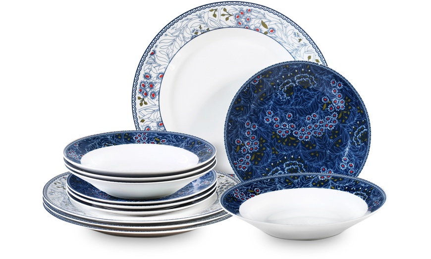 Image 1: Waterside Fine China 12-Piece Blue Midnight Garden Dinner Set