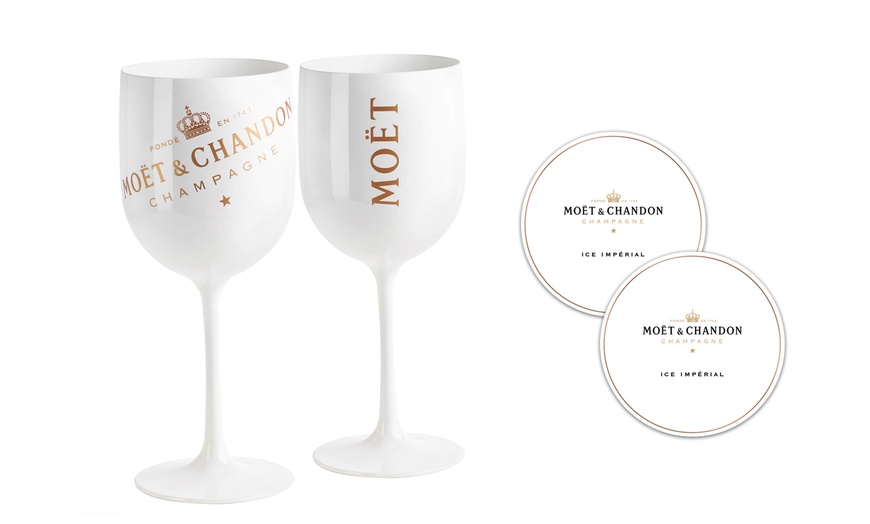 Image 2: Moet Glasses with Coasters