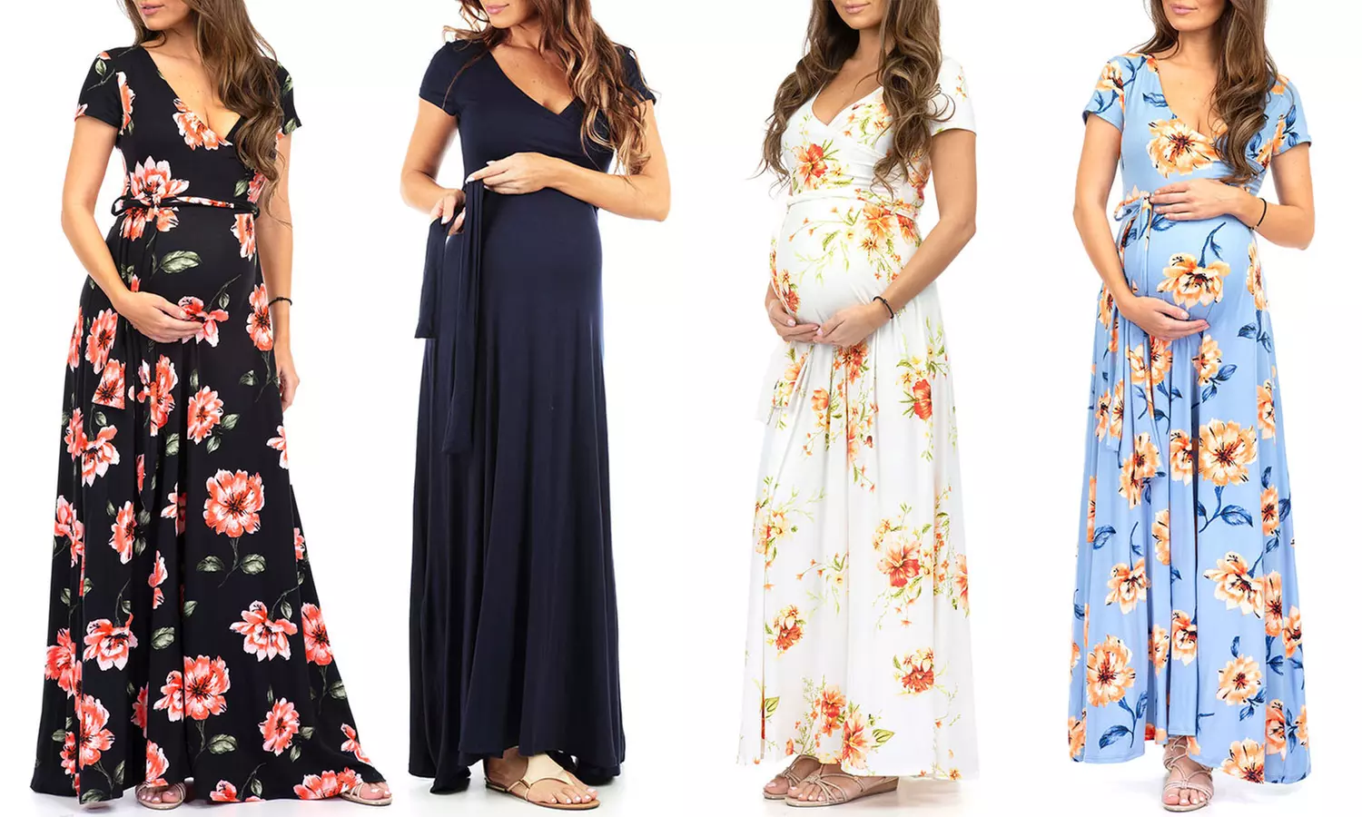 Women's Cross Wrap Maternity Dress with Adjustable Belt - Primary Image
