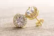 3.44 CTTW Halo Stud Earrings in 14K Gold Over Sterling Silver Made with Swarovski Elements by Lesa Michele - Second Medium