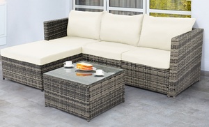 Three-Pieces Rattan-Effect Sofa Set with Beige Cushions