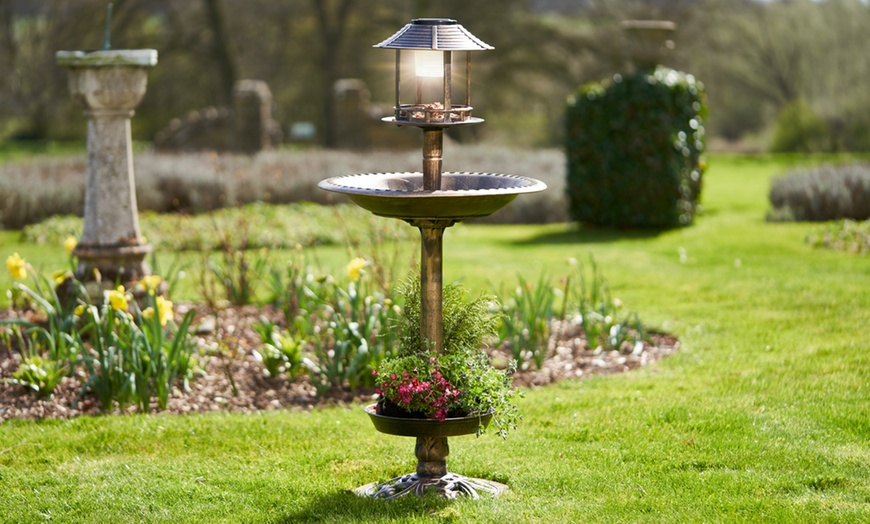 Image 1: Solar-Powered Light Up Birdbath with Planter