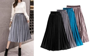 Velvet Pleated Maxi Skirt