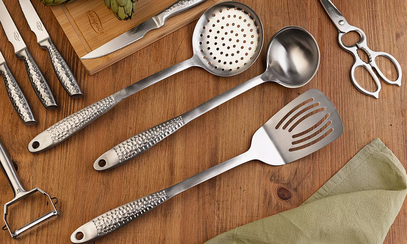 Set di 3 utensili da cucina San Ignacio in acciaio inox e manico decorato - Primary Image