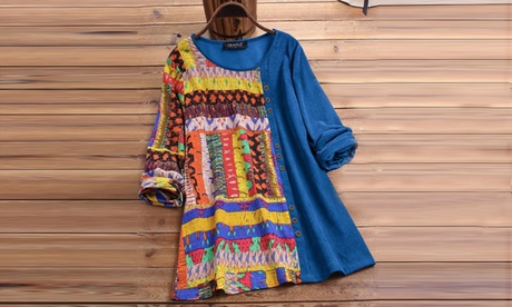 Vestito con stampa patchwork disponibile in 5 colori e varie taglie