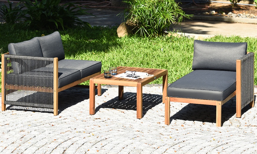 Patio Acacia Wood Furniture Set with Sofas and Table (3-Piece) | Groupon