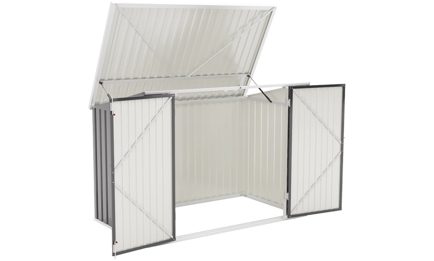 Image 3: Steel Trash Can Recycle Bin Enclosure Storage Shed