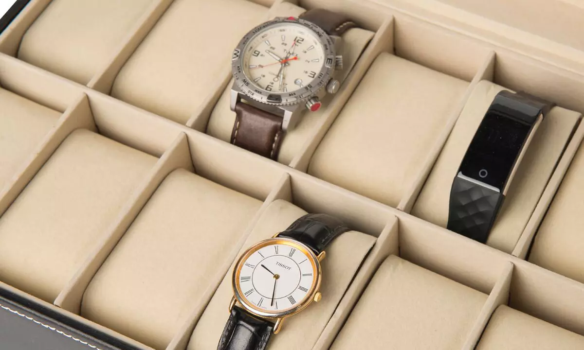 Boîte à montre avec 12 emplacements, design élégant - Primary Image