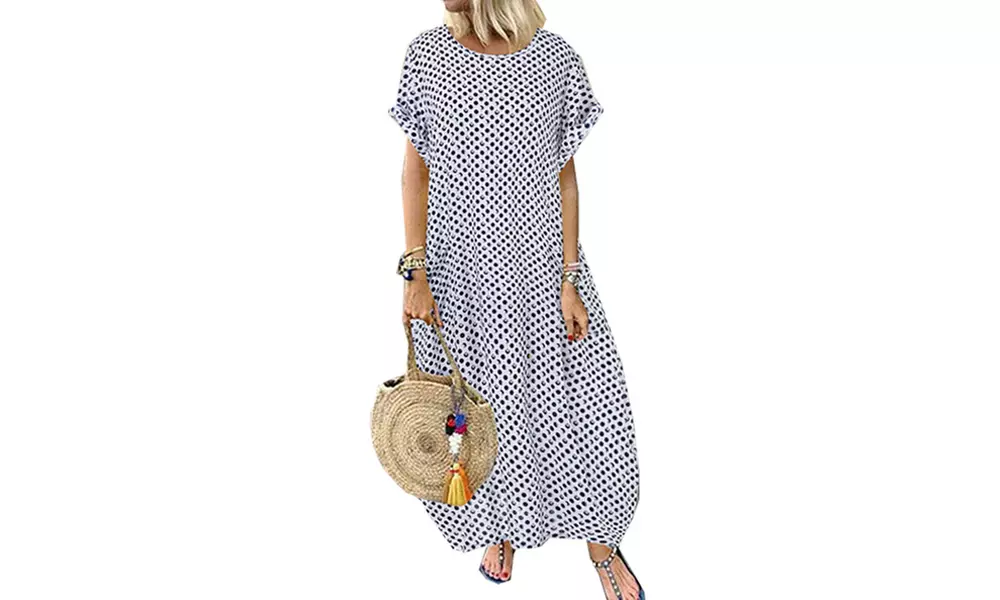 Robe longue ample maxi à pois, pour femme - Image 4