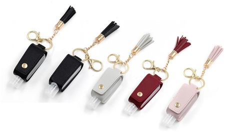 1 o 2 portachiavi con bottiglietta per igienizzante mani, disponibili in vari colori