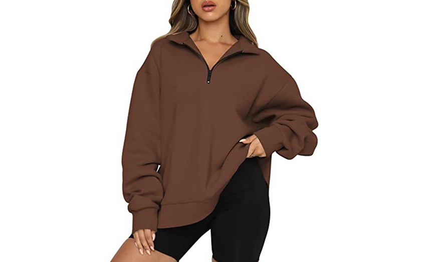 Image 9: Womens Half Zip Casual Pullover Sweatshirt