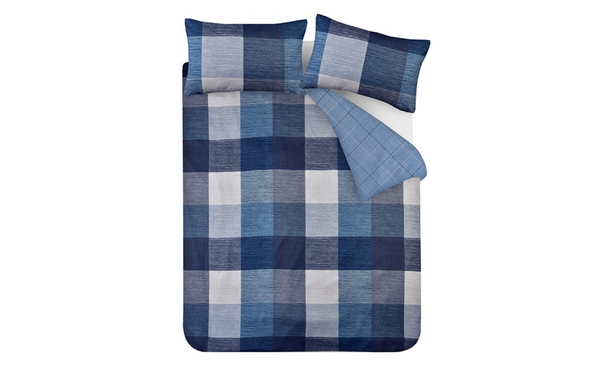 Image 15: Super Soft Easy Care Block Check Reversible Duvet Cover Set