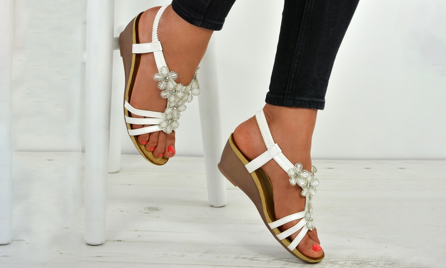 Image 21: Women's Floral Wedge Sandals