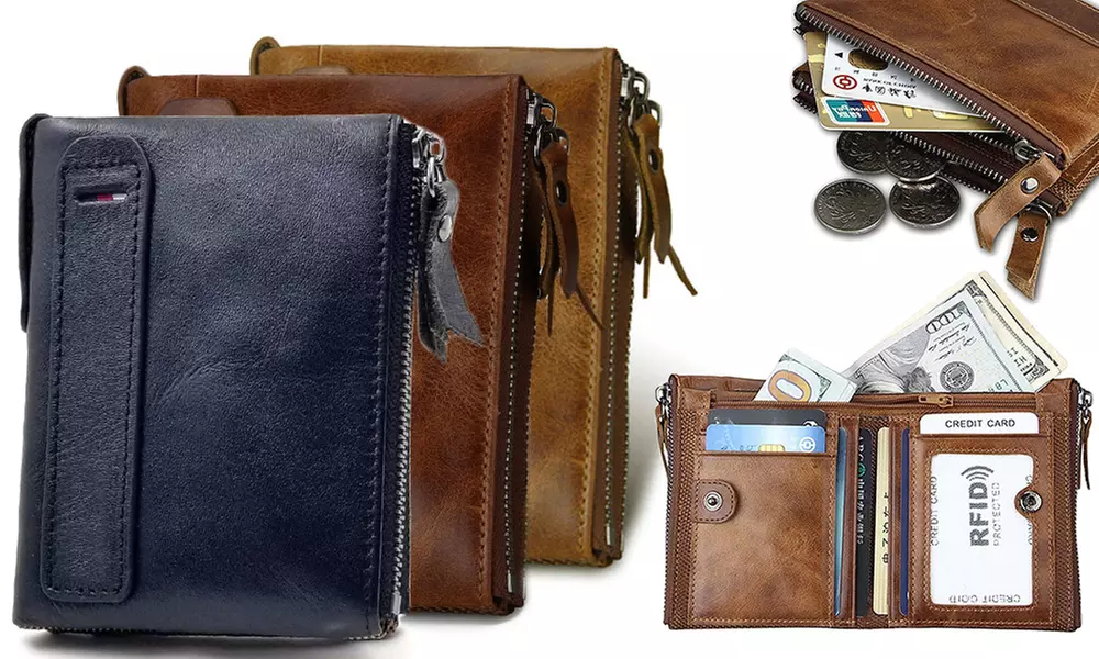 1 ou 2 portefeuilles en cuir véritable avec protection RFID pour homme, coloris au choix - Primary Image