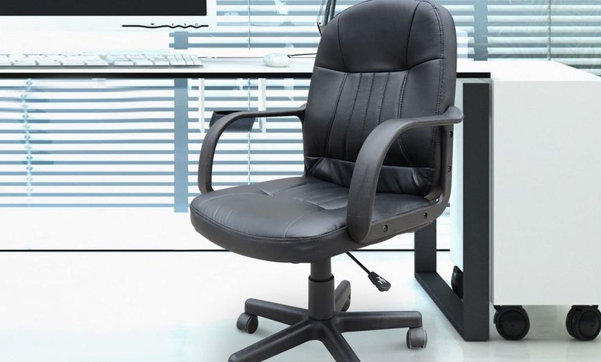 Image 1: Homcom 360° Swivel Home Office Chair with Armrests
