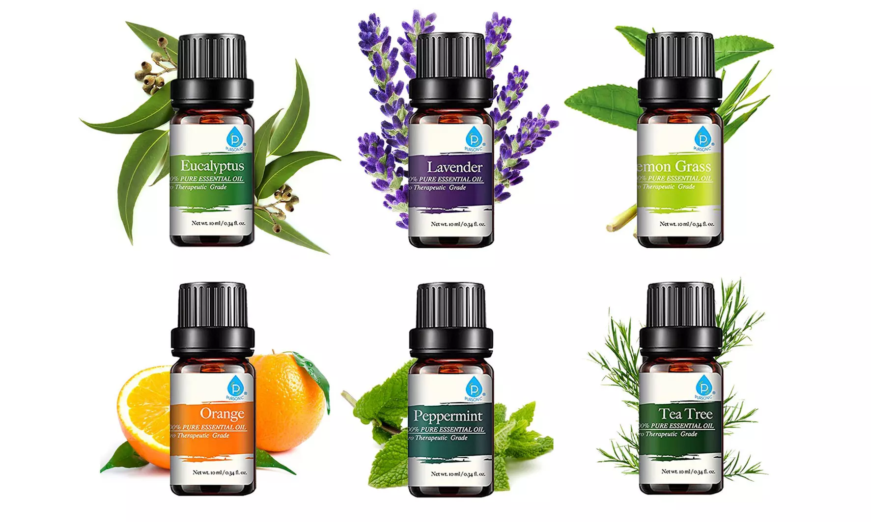 Pursonic 100% Pure Essential Aromatherapy Oils Gift Set (6- or 14-Pack) - Primary Image