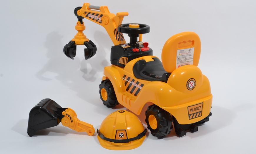 Image 9: Ride-On Toy Digger with Helmet