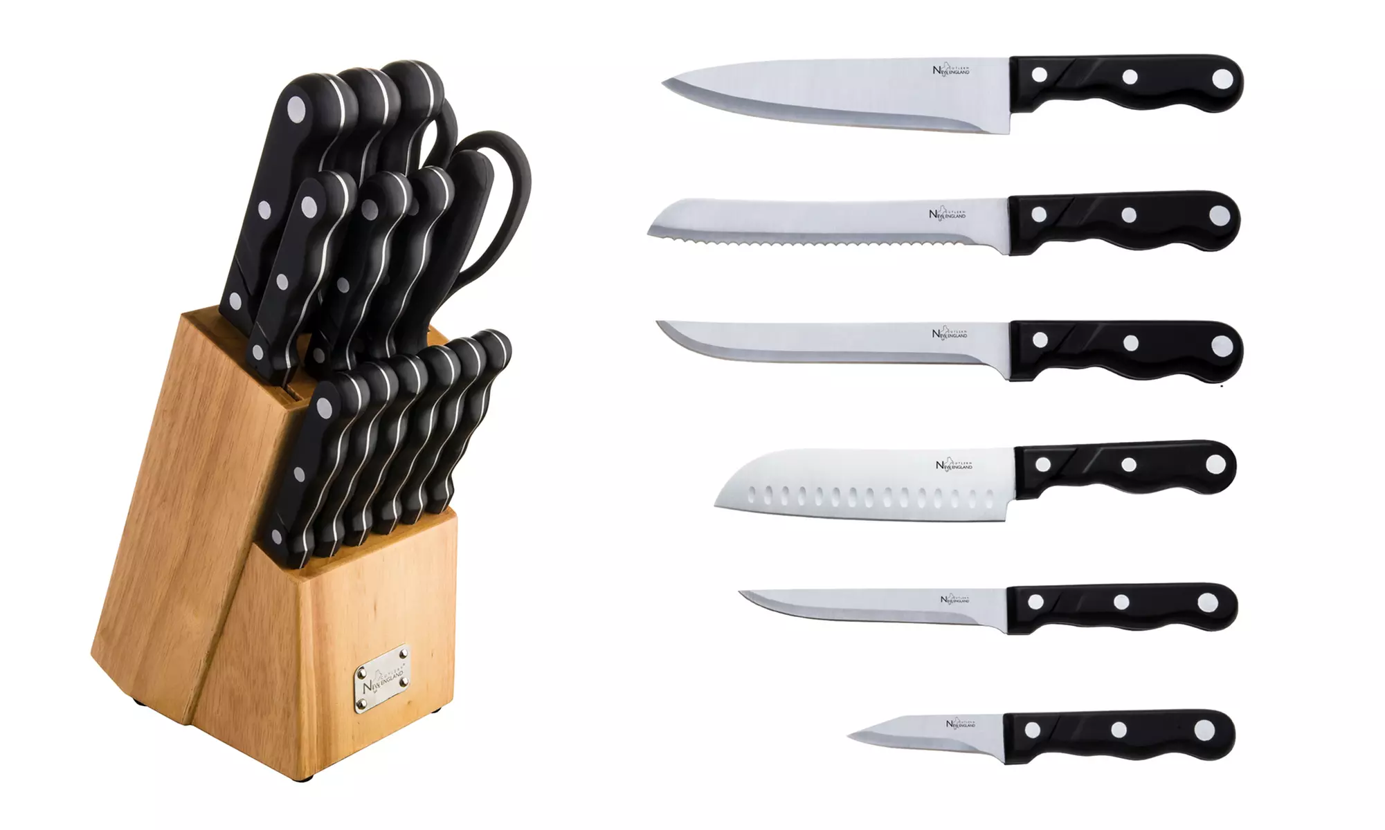 New England Cutlery Knife Set with Wooden Block (15-Piece) - Primary Image