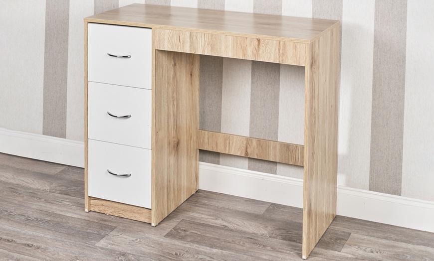 Image 4: Three-Drawer Wooden Bedroom Dressing Table