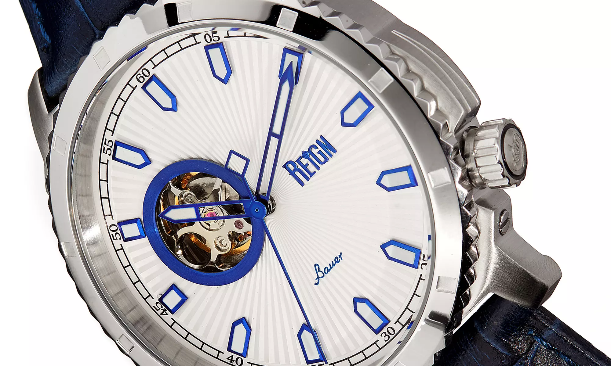 Reign Bauer Automatic Semi-Skeleton-Uhr mit Leder-Armband