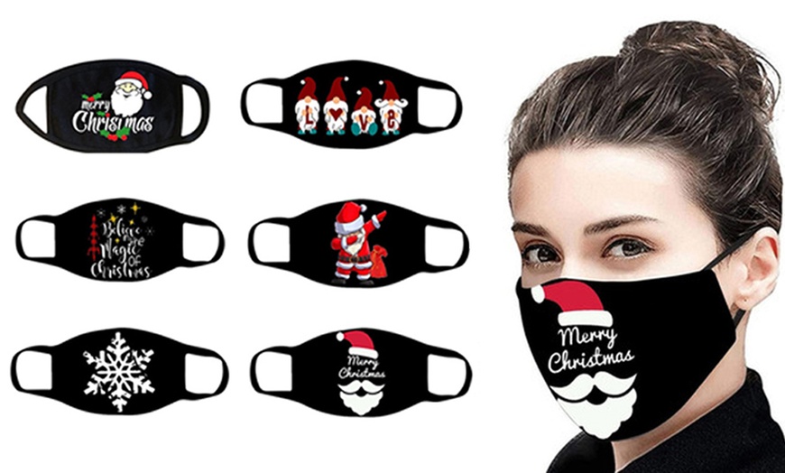 Image 1: One or Six Reusable Printed Christmas Face Masks