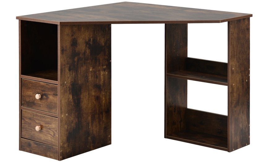 Image 4: L-Shaped Desk with Shelves and Drawers