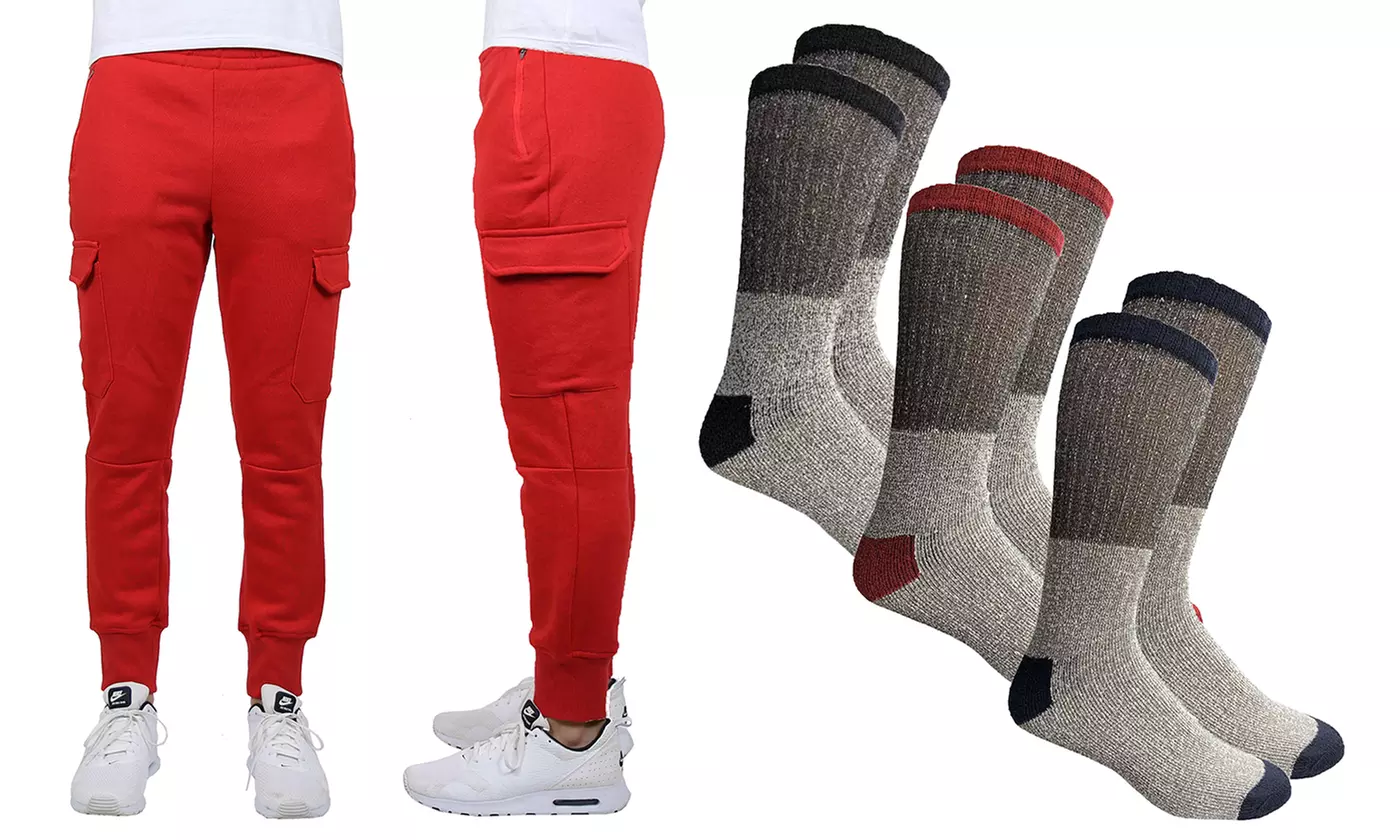 Men's Heavyweight Cargo Fleece Sweatpants with 3-Pack Thermal Insulated Socks - Second Medium