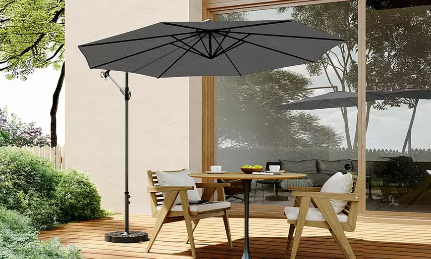 Image 28: Large 3m Grey Cantilever Parasol with Multiple Base Styles 