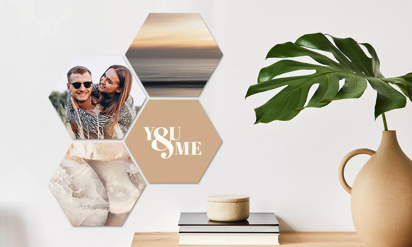 Personalisierbare Hexagon-Fotos als Set in verschiedenen Größen