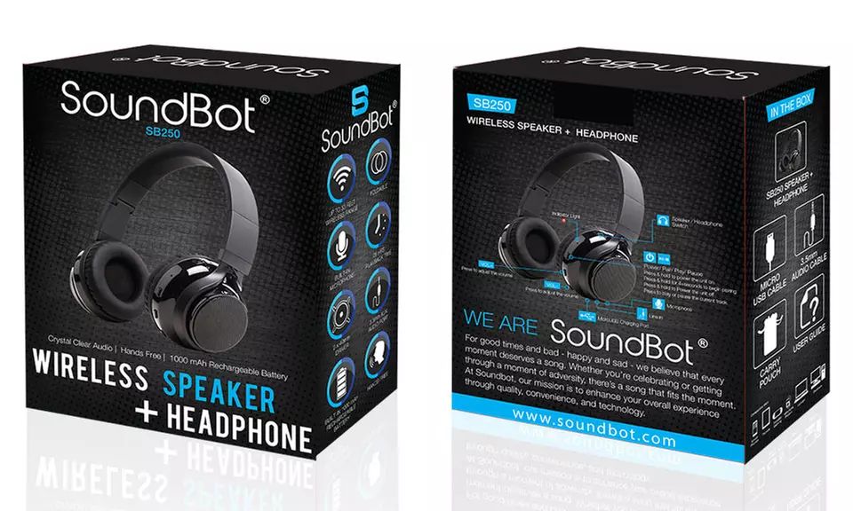 SoundBot SB250 Bluetooth Wireless Foldable Stereo Headphones/Speakers - Second Medium