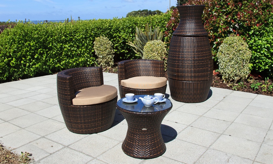 Image 1: Cozy Bay Conservatory Rattan-Effect Two-Seater Round Outdoor Set