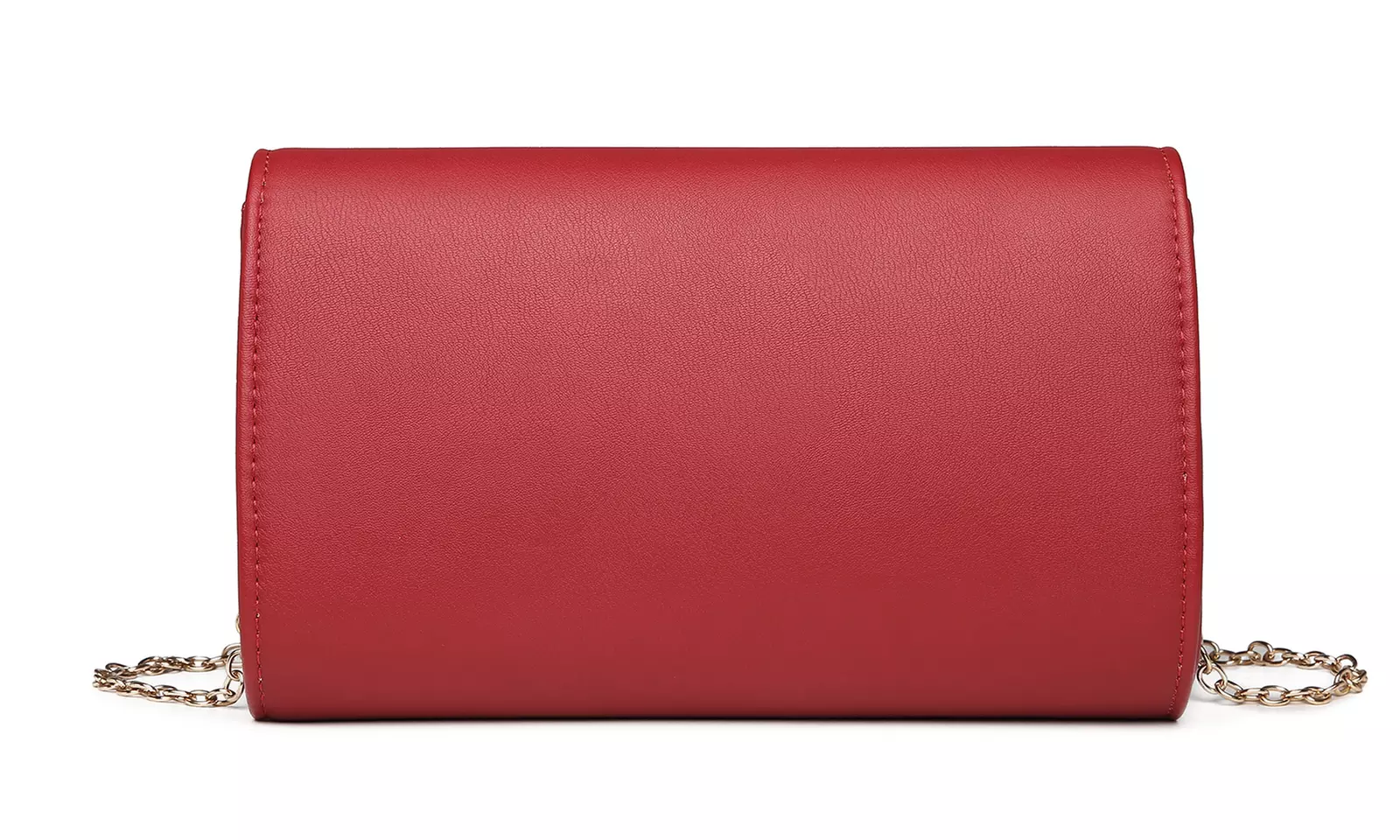 Miss Lulu Vegan Envelope Clutch Bag With Long Gold Chain Strap