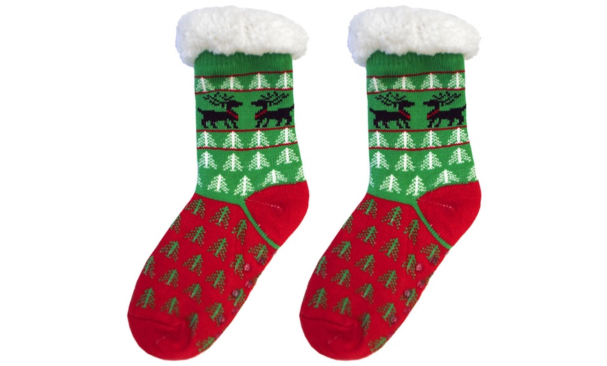 Image 19: Warm Winter Lined Christmas Slipper Socks