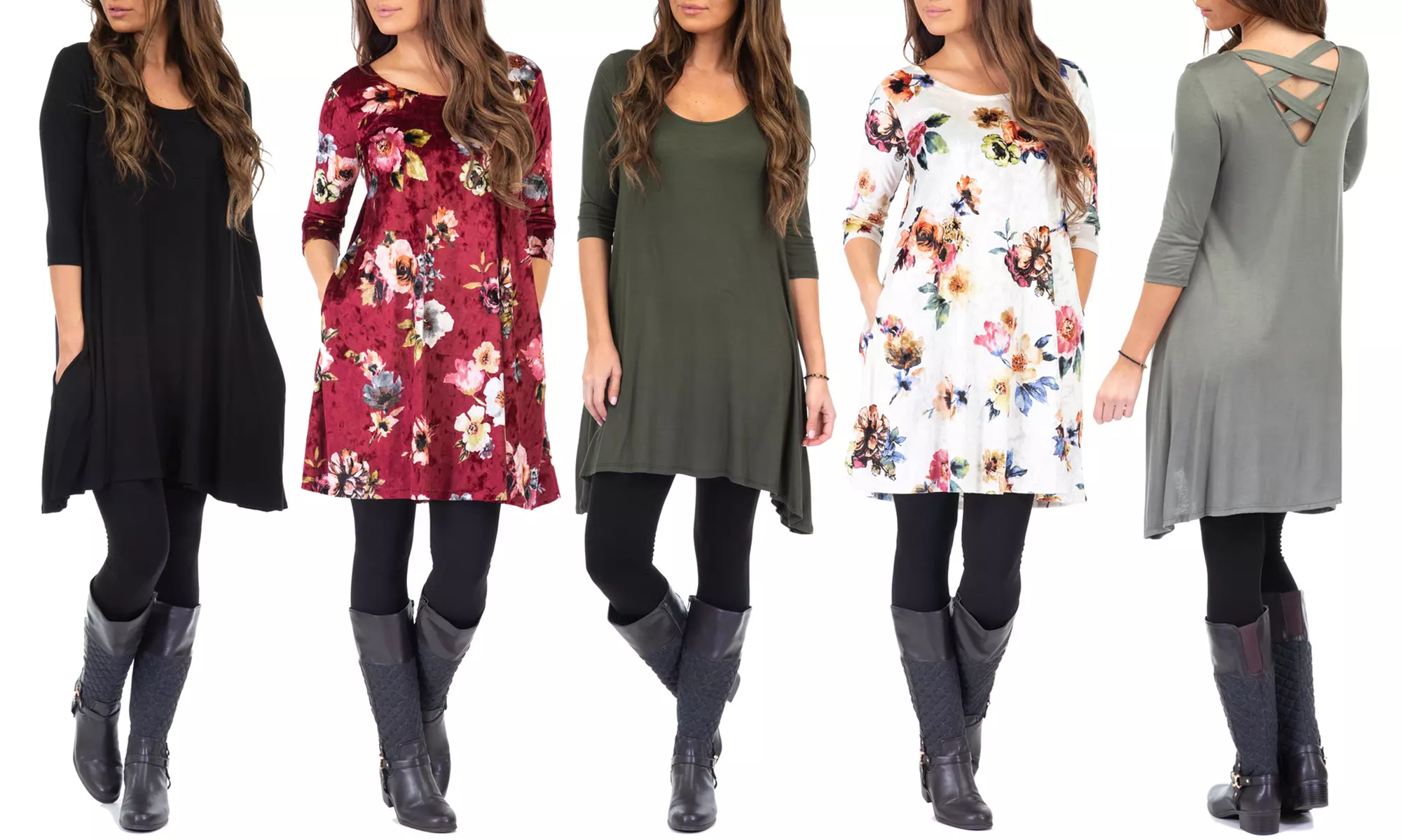 Women's Cross Back Dress with Fleece Leggings. Plus Sizes Available. - Primary Image