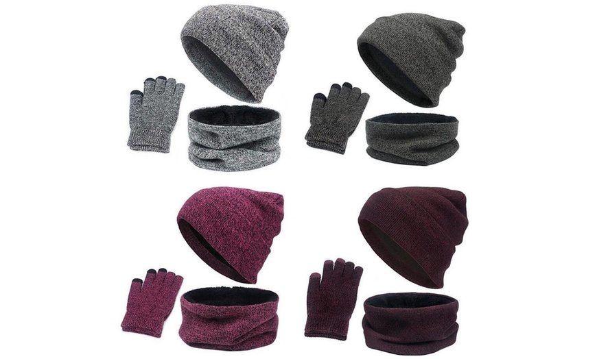 Image 2: 1x oder 2x 3-tlg. Set aus Wintermütze, Schal & Touchscreen-Handschuhen