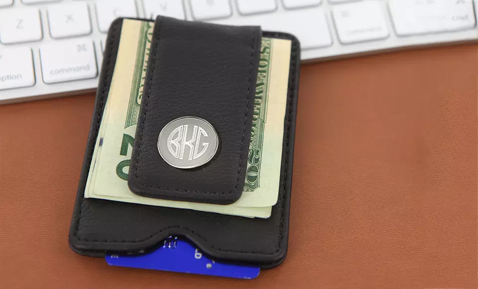 Personalized Black Leather Money Clip from Monogram Online ($67.99 Value) - Primary Image