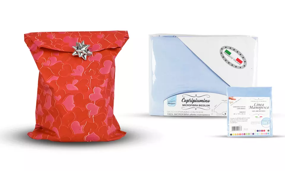 Set copripiumino e federe in microfibra con lenzuolo sotto