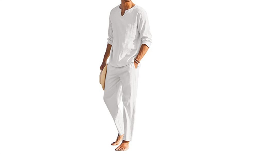 Image 7: Men's Two-Piece Long Sleeve Cotton Shirt and Casual Trousers