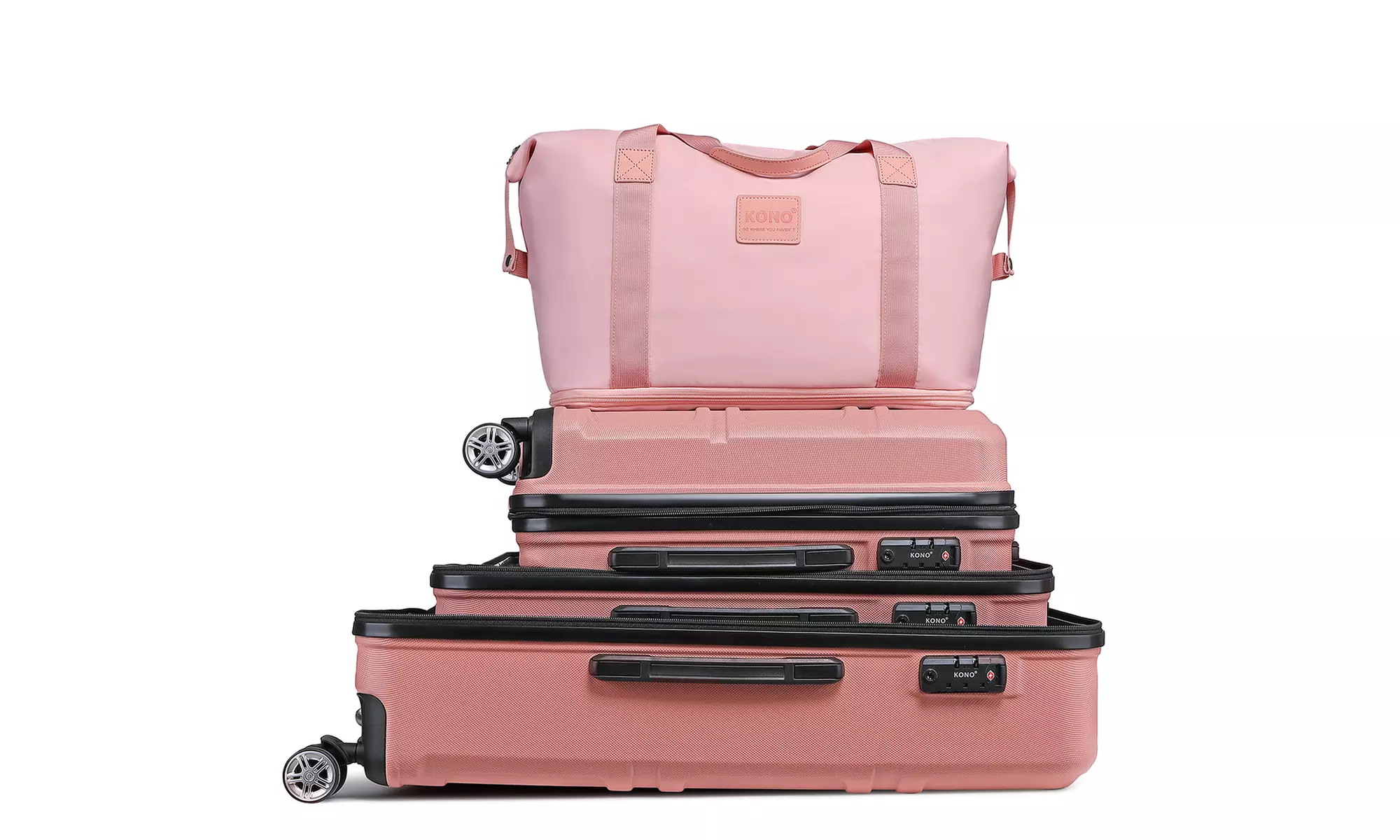 1x, 2x, 3x oder 4x KONO Hartschalen-Koffer- und Reisetaschen-Set in Rosa/Beige in der Größe nach Wahl