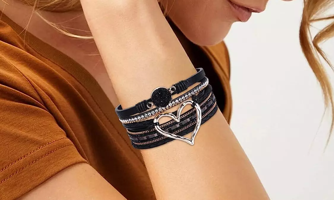 One or Two Heart-Pendant Wrap Bracelets