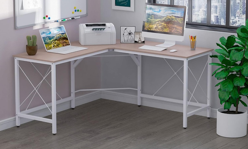 Image 1: HomCom L-Shaped Corner Desk