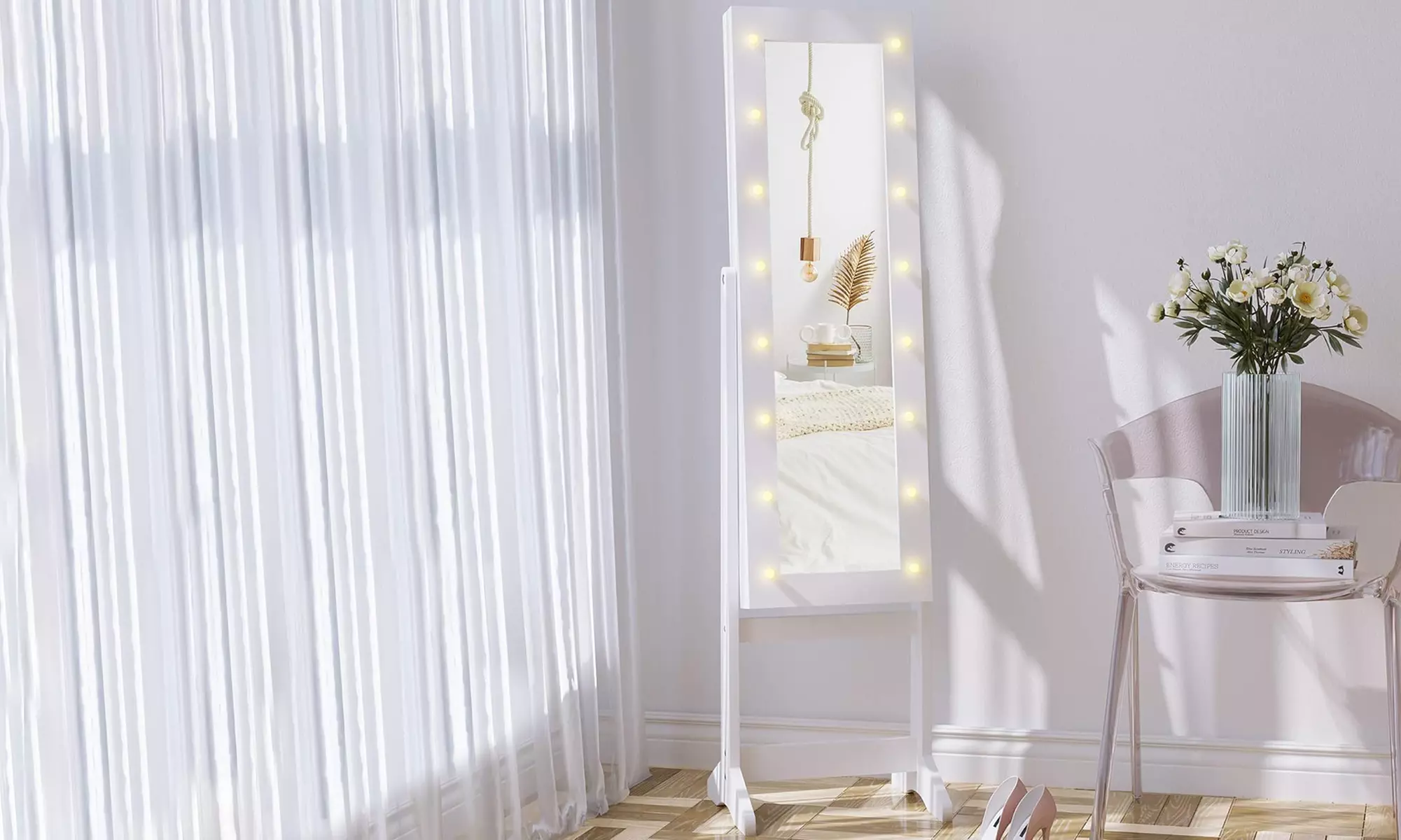 HomCom Free Standing LED Mirrored Jewellery Cabinet