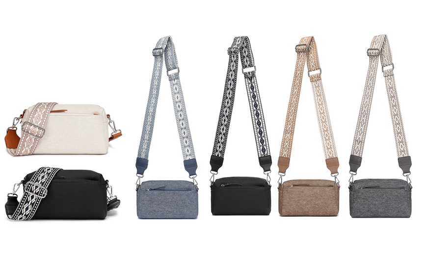 Image 1: Jacquard Strap Water-resistant Crossbody Bag