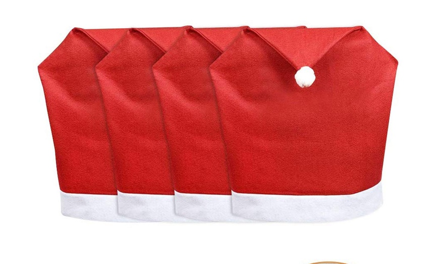 Image 6: Christmas Santa Claus Hat Design Dining Chair Slipcovers Chair Back Covers
